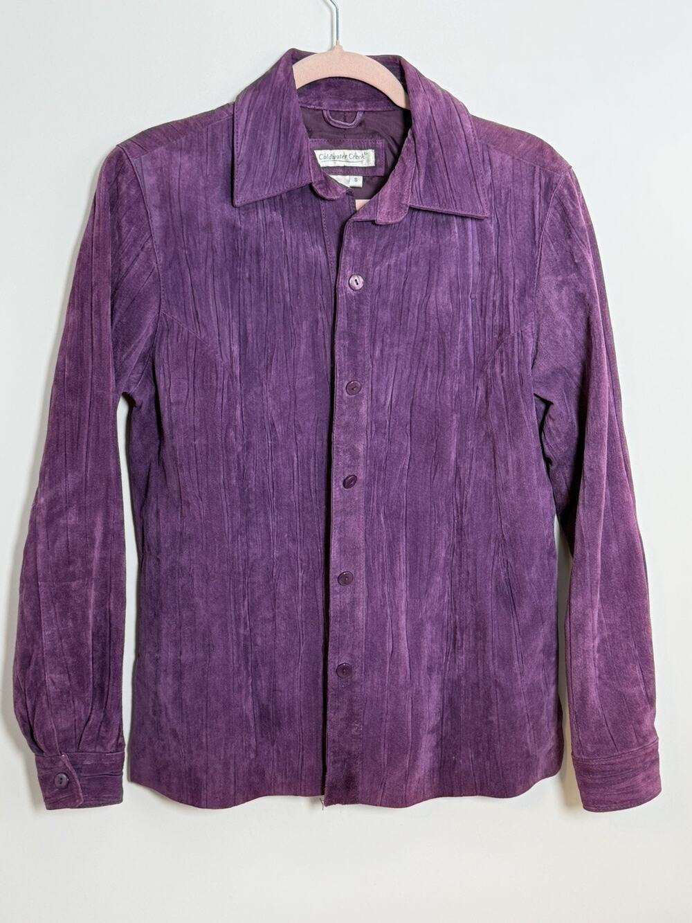 Women’s Small Coldwater Creek Vintage Purple Crinkle Suede Leather Jacket Y2K